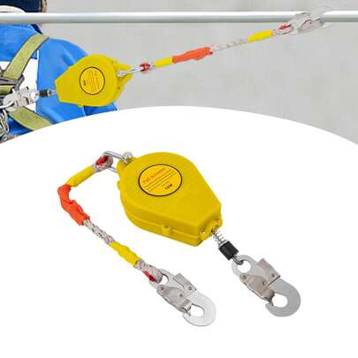 32.8ft Safety Fall Arrester - 330LBS Load Capacity, Double Disc Brake & Self-Locking Hook, Lightweight Portable Design, Yellow For High-Altitude Work/Construction/Electric Power Maintenance