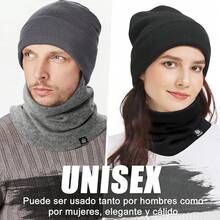 Kit 3pzs Guantes para Frio y Gorro Invierno Bufanda,Diseño de Forro de Felpa,Guantes de Invierno con Pantalla Táctil y Impermeable,para Ciclismo, Running, Esquí, MontañIsmo, Hombre y Mujers - Gris - Ver 5