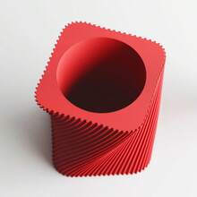 ORIZZONTE Modern Square Decorative Vase With Slanted Spiral Texture – Geometric Design For Succulents And Small Indoor Plants – Home/Office Gift Idea – Available In 2 Sizes – 100% Made In Italy, Shipping From Italy - Red - View 7