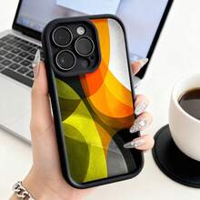 Cubierta de telefono con borde negro diseño abstracto multicolor naranja amarillo verde y gris para uso diario en oficina o casa - Burdeos - Ver 3