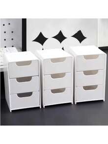 1pc Classic White Plastic Stacking Storage Drawer Set For Office Supplies, Jewelry, Cosmetics - Space-Saving Desk Organizer For School And Dorms - Multicolor - View 11