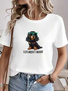 2026 Women's ClothesFunny Do What I Want Black Long Haired Dachshund Lover-Shirt        Summer-Shirt WomenLoose And Comfortablesummer Shirts - 白色 - 查看 8