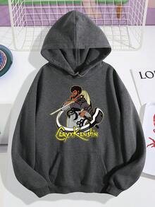 CoryxKenshin Samurai Graphic Hoodie-Girls' Or Boy's Cozy Polar Express Train Hoodie- Y2K Streetwear Pullover Sweatshirt, Soft Comfortable Long Sleeve Hooded Sweater, Casual Everyday & Themed Events (Machine Washable, Regular Fit, Navy Blue, Spring/Autumn/Winter Wear- Adult Men's Apparel), Outdoor Clothing, Retro Design, Durable Material, Mens Fashion - 深灰色 - 查看 2