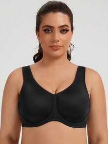 Women's Underwire Sports Bra High Impact Plus Size Full Support Running Bra - Black - View 1