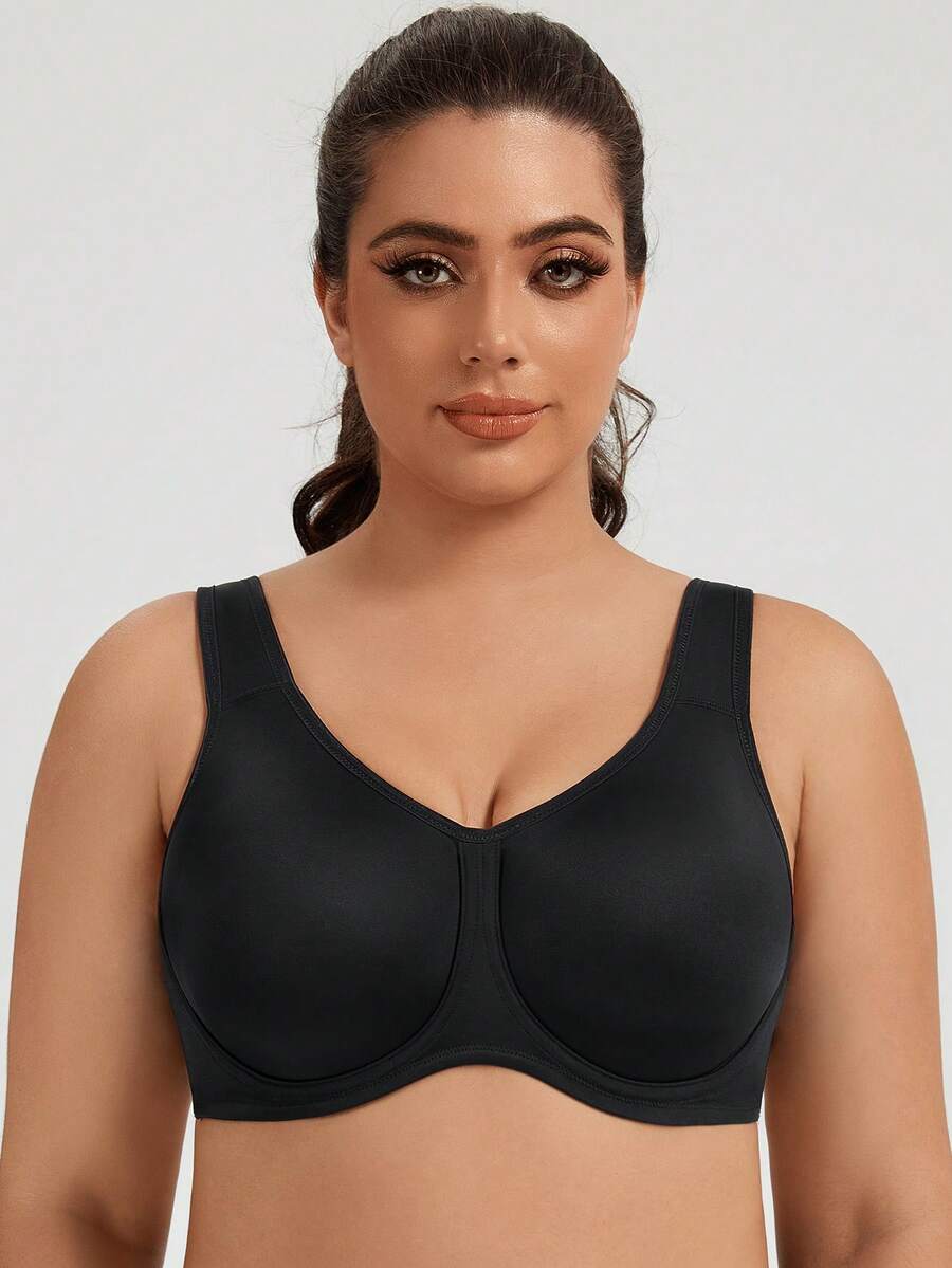 Women's Underwire Sports Bra High Impact Plus Size Full Support Running Bra - Black - View 1