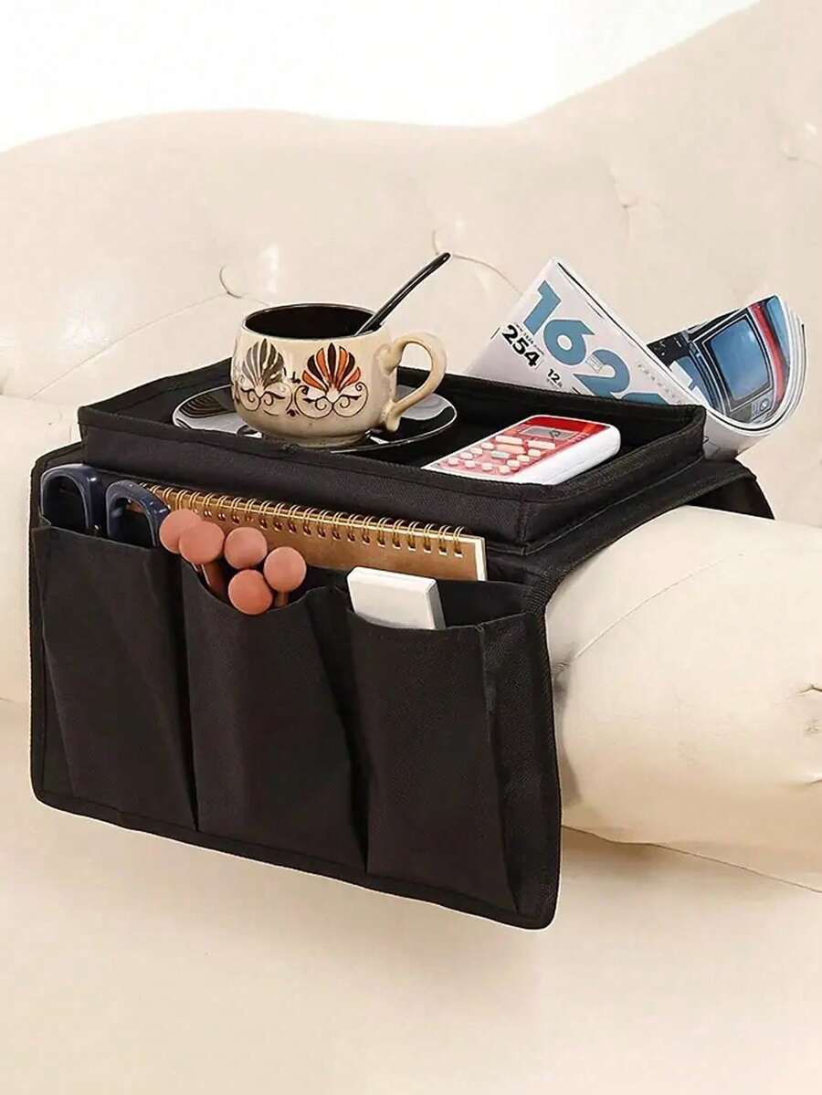 沙发扶手托盘收纳袋，沙发扶手收纳袋，沙发扶手杯架饮料架防溢扶手遥控器和手机收纳袋 - 彩色 - 查看 1