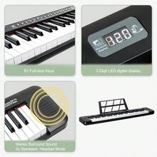 GEP-109 61 Key Lighting Keyboard With Piano Stand, Piano Bench, Built In Speakers, Headphone, Microphone, Music Rest, Screen, 3 Teaching Modes For Beginners - màu đen - Xem 7