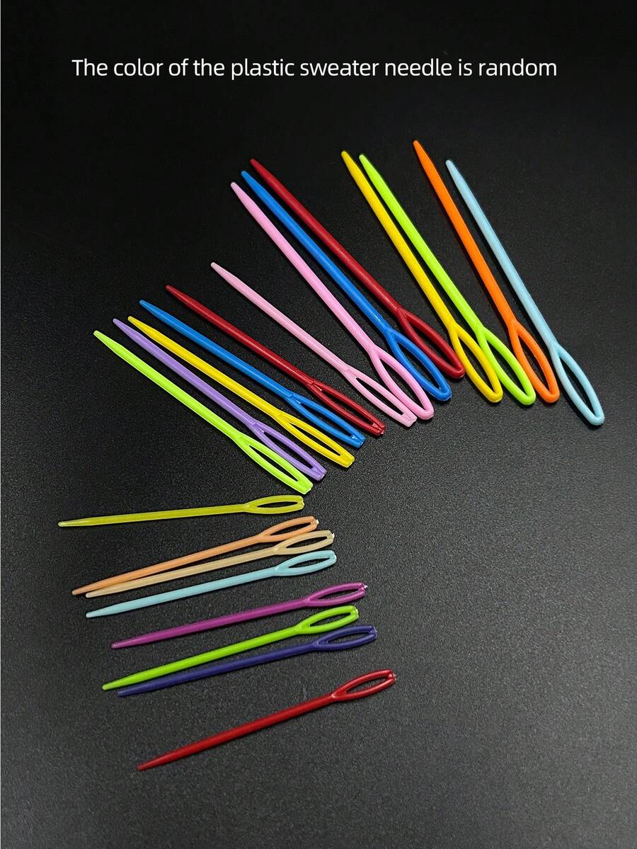 1 Set Of 5/50 Pcs Plastic Safety Needles, Includes 5.5cm, 7cm, 9cm Sizes, Felt Needles, Tapestry Needles, Needles And Crochet Hooks - Multicolor - View 1