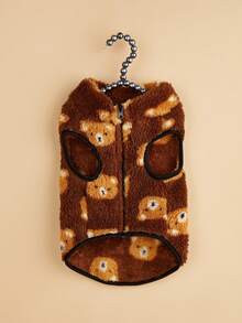 1pc Pet Jacket Zipper Vest, Bear Pattern, Warm Fleece Vest For Cats And Dogs, Autumn/Winter - Multicolor - View 1