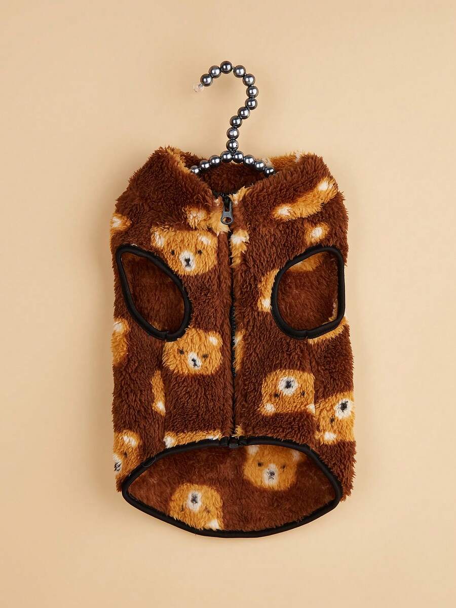 1pc Pet Jacket Zipper Vest, Bear Pattern, Warm Fleece Vest For Cats And Dogs, Autumn/Winter - Multicolor - View 1