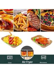 100/200pcs Disposable Air Fryer Liners, Suitable For Dual Basket Air Fryers, Air Fryer Accessories, Oil-Proof, Waterproof, Baking Parchment Paper | Rectangular | (8.6 Inch - Brown) - Multicolor - View 5