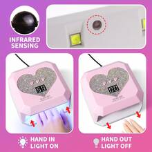 Professional UV Nail Lamp, Nail Dryer With Colorful Rhinestone Heart Shape Design, Large Capacity Gel Lamp With Cute Heart Shape Timer Setting Bottons, Quick Dry Curing Lamp With LCD Display And Auto Sensor, For Gel Nails, Gift For Christmas, For Women And Girls, For Salon & Home, Purple, Pink, White - Hồng - Xem 6
