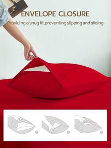 1 funda de almohada de unicolor, sin relleno de almohada, suave, resistente a las arrugas, resistente a la decoloración, transpirable, sin relleno, lavable a máquina, certificada Oeko-Tex - Rojo - Ver 5