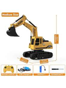 Remote Control Excavator Construction Toys For Kids, RC Excavator Truck With Metal Shovel & Light, Excavator Vehicles Tractor Sandbox Toys For Boys 3-5 4-7 8-12 Year Old Kids Outdoor Birthday Gift - 彩色 - 查看 13