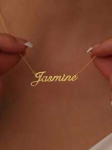 1pc Personalized Minimalist Custom Name Necklace, Elegant Gold Stainless Steel Jewelry, Women's Accessory, Necklace, Christmas/Valentine's Day Gift - Multicolor - View 9