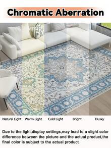 1 pieza Alfombra suave y esponjosa, apta para sala de estar y dormitorio, disponible en varios tamaños, cómoda y lavable a máquina - Azul y blanco - Ver 9