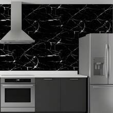 Papel De Parede Mármore Preto 10m x 45cm Adesivo Lavável Autocolante Decorativo Para Ambientes Sofisticados - Marmore preto - Visão 10