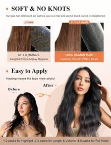 20PCS 50G Black Tape In Hair Extensions Human Hair Seamless Hair Extensions Tape In Black Hair Extensions Human Hair Tape In Real Hair Extensions Tape In Human Hair 16-26Inch - Natural Black - 查看 5