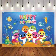 TYUI Shark Backdrop For Birthday Party Supplies 5x3feet Blue Cartoon Whale Ocean Photo Background For Baby Shower Decoration Boys Girls Photography Backdrop (Blue) - 藍色 - 查看 1