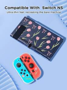 Ayotu 1个粉色郁金香图案超薄TPU透明保护壳，兼容Switch OLED/Switch/Switch Lite/新款Switch 2 (2025) - 兼容底座设计，无需拆卸，防摔防尘，多种颜色可选 - 彩色 - 查看 17