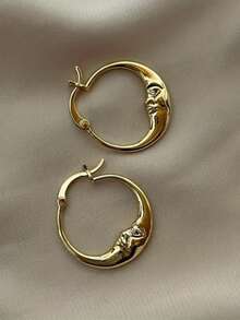 1 par de calcetines con diseño minimalista y clásico de luna, accesorio perfecto para la vida diaria y las vacaciones, regalo ideal para amigos - Dorado - Ver 1