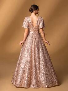 Faeriesty Đầm dạ hội lộng lẫy dành cho mẹ cô dâu với sequin, cổ chữ V, tay bồng và dáng chữ A - Hoàn hảo cho tiệc cưới, dạ hội trang trọng, lễ kỷ niệm, bữa tối sang trọng và các sự kiện thảm đỏ. - Rượu sâm banh - Xem 3