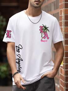 男士休闲百搭简约图案印花短袖T恤 - 白色 - 查看 3