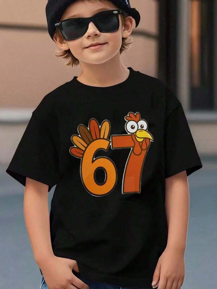 Young Boy's 67 Funny Six Seven Meme Alpha Slang Funny Italian Brainrot Graphic T-Shirt - 100% Regular Fit Crew Neck Short Sleeve With On Hand Gesture & 67 Number Design - Everyday Summer Outfits, Parties & Social Gatherings - Funny Meme Apparel Young Boys T-Shirts,Christmas, Thanksgiving, Children's Pure Cotton Tops, 67 Shirt - 4 - 查看 1