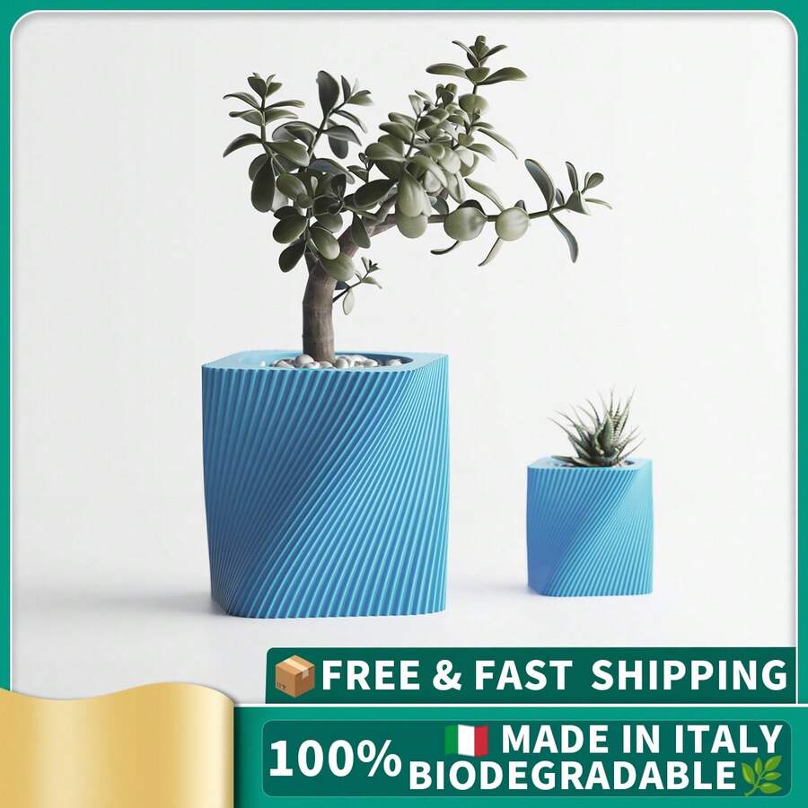 ORIZZONTE Vaso Decorativo Moderno Quadrato con Texture a Spirale Inclinata – Design Geometrico per Piante Grasse e Piccole Piante da Interno – Idea Regalo Casa/Ufficio – Disponibile in 2 Misure – 100% Made in Italy, Spedizione dall'Italia - Ciano - Visualizzare 1