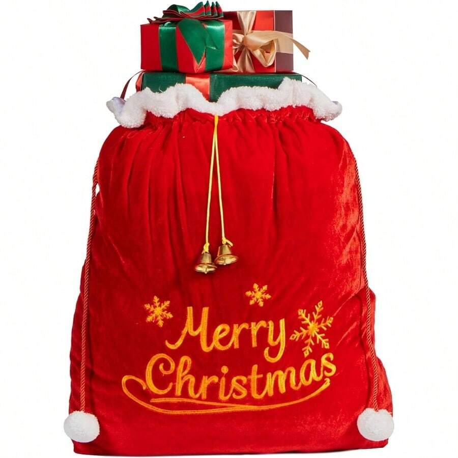 - Bolsa de regalo, saco de Pap Noel con cordn para decoracin de Navidad - Rojo - Ver 1