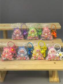 1pc Classic 3-Year-Old Rabbit Plush Doll Series PVC Decoration, Featuring Exquisite Floral Keychain And Glitter Transparent Protective Bag, Lightweight And Portable, Ideal As New Year, Thanksgiving, Christmas, And Other Holiday Limited Edition Gifts, Party Favors, And Family Gathering Presents - Multicolor - View 2