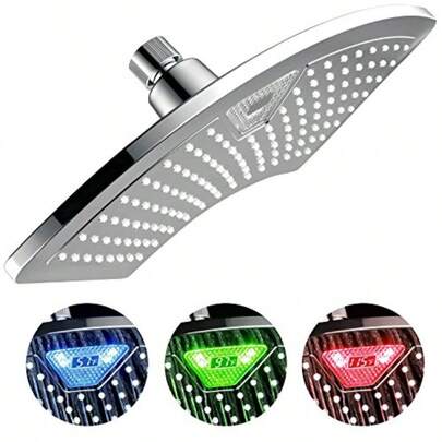 12 Inch AllChrome Rainfall Shower Head With ColorChanging LED And LCD Temperature Display For Modern Bathrooms Enhances Relaxation And Safety During Daily Showers With Advanced Water Flow And EnergyEfficient Design