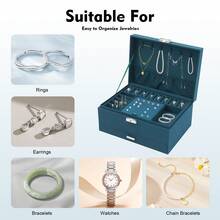 RibasuBB 3-Layer Locking Large Capacity Jewelry Storage Box, Portable Jewelry Storage Box, Dresser Jewelry Storage Box With Drawer - Dark Green - View 6