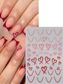 FULL BEAUTY 3 piezas Pegatinas de uñas con corazones huecos rosas con brillo, 3 piezas Pegatinas de arte de uñas con diseño de líneas de corazón burdeos 3D, Accesorios de decoración de uñas para el Día de San Valentín, Suministros de arte de uñas - Multicolor - Ver 3