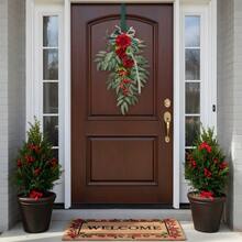 Artificial Hydrangea Teardrop Swag Hanging Floral Swag Wreath With Willow Leaves Fake Plant Ivy Branch For Front Door Wedding Arch Window Wall Decor - Red - View 6