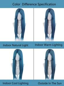 Long Straight Synthetic Wigs With Bangs Blue Gray Cosplay Party Lolita Hair Suitable For Women's Daily Wear And Gatherings - Multicolor - View 9