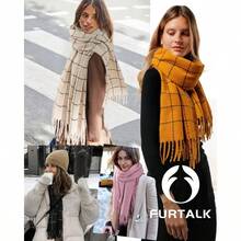 - Bufanda de invierno a cuadros para mujer, chales de cachemira, abrigos, bufandas grandes y gruesas - Naranja + Talla Única - Ver 4