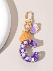 1pc Resin Initial Keychain With Crown & Pearl Pendant, Gift For Women - Letter Initial Keychain With Lobster Clasp, Suitable For Handbag, Backpack, Car Keys Decor, Halloween, School, Car Accessories, Cute Gothic Y2K