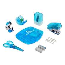 LD Products Blue Mini Office Supply Kit Portable Case With Scissors, Paper Clips, Tape Dispenser Set, Pencil Sharpener, Mini Stapler With Staples And Staple Remover,Blue - Blue - 查看 4