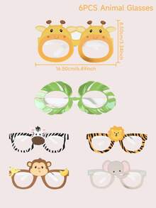 6件套卡通丛林动物主题纸质派对道具 - 眼镜，色彩鲜艳的可爱派对纸眼镜，可用作拍照道具、派对摄影道具、生日派对装饰、丛林动物主题生日派对配件、完美装饰、生日礼物、派对小礼品 - 彩色 - 查看 6