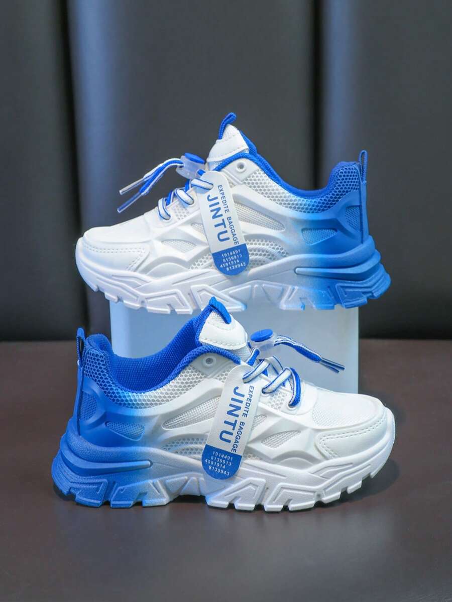 Boys & Girls Running Shoes, Casual Sports Sneakers With Hook & Loop Closure, Lightweight Mesh Upper, Striped Pattern, Low-Top Design, Suitable For Daily Wear, Running And Leisure Activities - Spring/Autumn/All Season - Blue - View 1