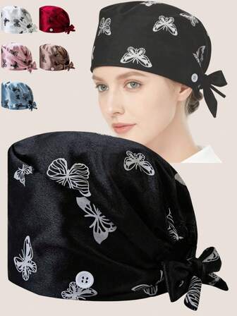 1 st. fjärilsmönstrad huvudduk i bohemisk stil för kvinnor, sjuksköterskemössa, hemmamössa - justerbar, lätt, andningsbar design, slumpmässig mönsterplacering, bärbar, bekväma kläder för hemmet, arbete, semester, present till kvinnors vinterkläder