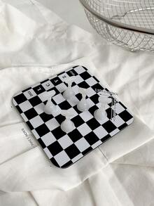 Set de decoraciones de arte de uñas con patrón de tablero de ajedrez 3D - Incluye bases cuadradas y ovaladas en negro y blanco, piezas de ajedrez metálicas de colores para manualidades, arte de uñas, props de fotografía y accesorios de uñas