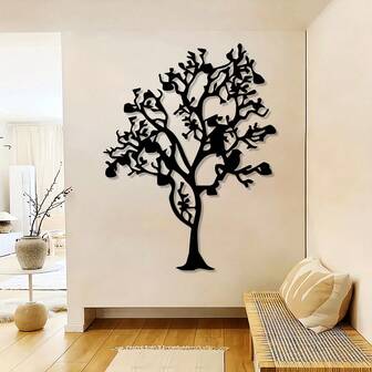 CIFbuy งานศิลปะติดผนังเหล็กชนบทพร้อมราวแขวนเสื้อโค้ทรูปต้นไม้และประติมากรรมนก - ดีไซน์สไตล์ธรรมชาติ, นกเกาะบนกิ่งไม้, รูปเงาต้นไม้, ของขวัญที่สมบูรณ์แบบ, โลหะทนสนิม, ของตกแต่งผนัง, เหมาะสำหรับตกแต่งบ้านสมัยใหม่