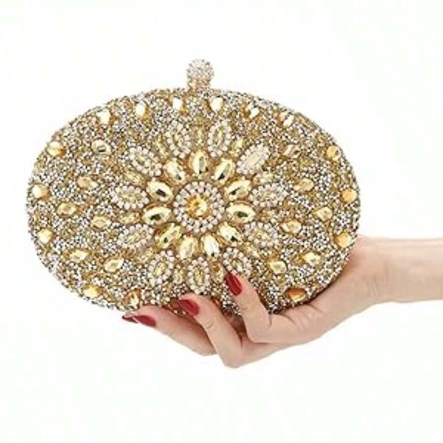 Women's Exquisite Quiet Luxury Elegant Glamorous Sparkly Crystal Rhinestone Evening Clutch - Glitter Wristlet Handbag With Detachable Chain For Wedding, Party, Prom, Date Night & Formal Events - Vàng - Xem 1