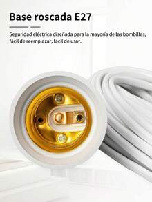 Extensión de 5 Metros con Portalámparas Socket E27,Portalámparas Soporte de Base para Lampara, Soporte colgante, casquillo E27 con Cable para lámpara de sal con Cable de alimentación,Soporte de Rosca Blanco para Bombillas LED, Compatible con la Mayoría de los Lámparas, Fácil Instalación, No Requiere Batería, Portalámparas,para lámparas de noche, de mesita y de pared, iluminación comercial. - Blanco - Ver 7