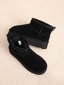 Women's Winter Furry Ankle Snow Boots,1.5 Inch Genuine Platform Booties Slip On Outdoor Indoor Shoes Fashion Warm Comfortable For Christmas Festival Commute Black Boots - màu đen - Xem 7