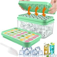 Cubiteras para Hielo de Silicona Con Tapa Y Cubo, Cubitera Silicona de Grado Alimenticio Cuchara para Congelador, Fácil liberación Apilables Bandeja de 28 Moldes de Silicona Hielo Con Tapa Y Cubitera - 1 - Ver 1