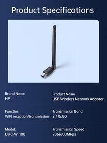 HP WIFI 6 AX300 USB WiFi 无线适配器 WF100 网卡 2.4G Wi-Fi 迷你加密狗接收器，适用于 PC/笔记本电脑 Win7/10/11，免驱动 - WF100 - 查看 6