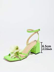 Women's Sandals, Suitable For Parties, Outdoor, Travel, Vacation, Thick Heel, Square Toe, Shiny, 3D Orchid Decor, Sexy Ankle Strap, Soft & Skin-Friendly, Solid Color, Patent Leather, High-End, Elegant, Fluorescent Green High Heel Sandals - Mint Green - View 5